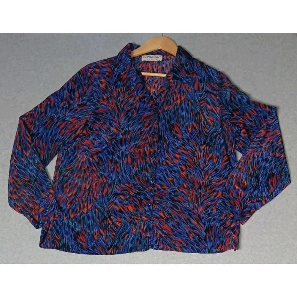 Donnkenny Petites Long Sleeve Button Up Blouse Womens Size PL Blue And Red...